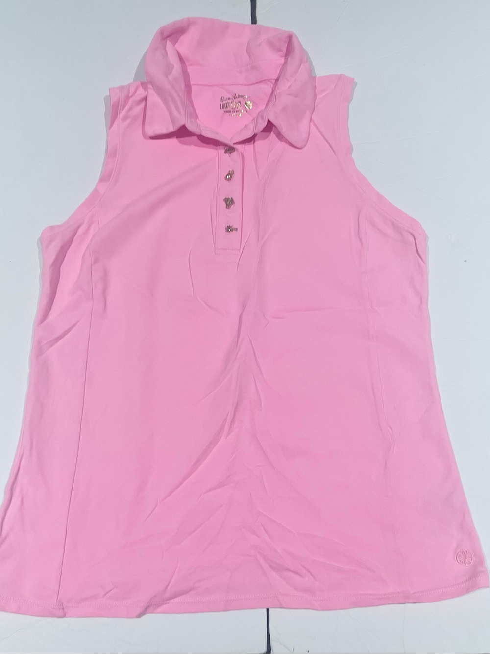Lilly Pulitzer Pink Sleeveless Decorative Gold Buttons Polo Tank Small S